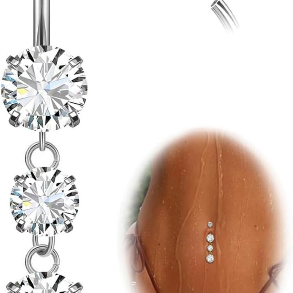 14G Titanium Belly Button Ring CZ Dangle Navel Jewelry Women Comfortable